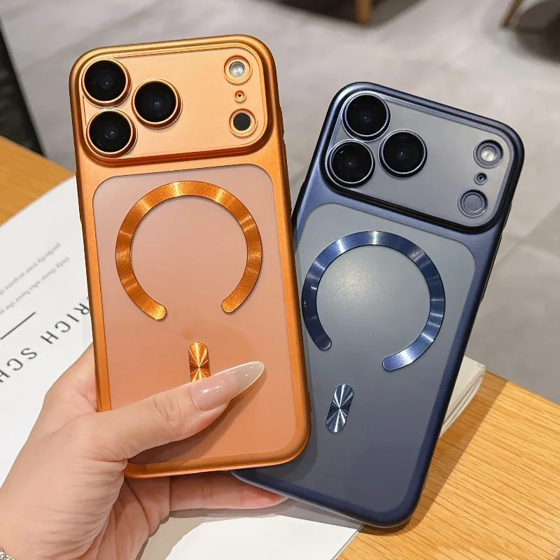 Luxuriöse, mattierte, magnetische Handyhülle für kabelloses Laden für iPhone 17 Pro Max, luftstoßfeste, klare Schutzhülle