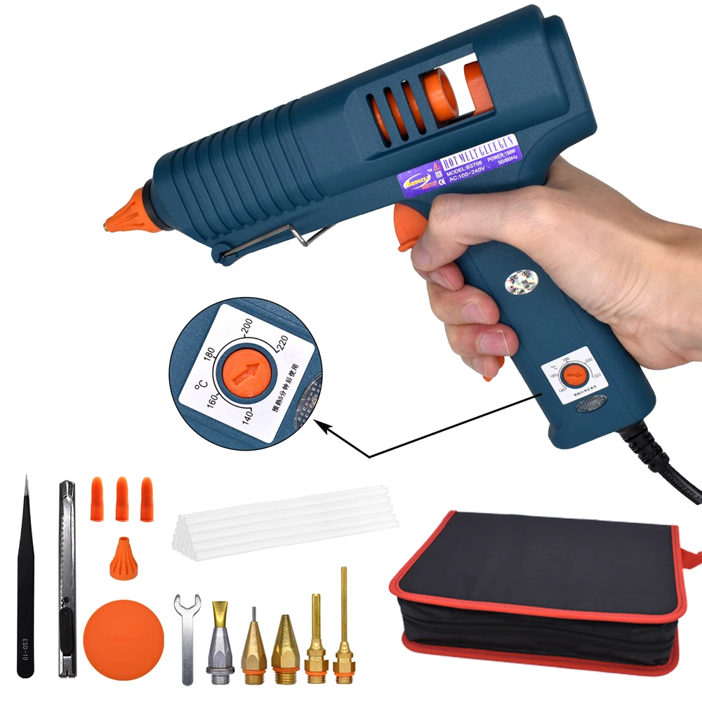 150w Hot Glue Gun, 4 Combinations, Adjustable Temperature, Suitable For Craft Repair Diy Use 11mm Glue Stick Purecopper Nozzle