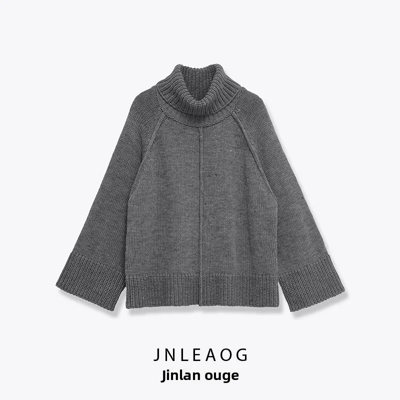 

Fashionable Loose Knitted Sweater Stand Collar Women's Autumn New Style JNLEAOG Polyester Fiber Long Sleeve Regular Length