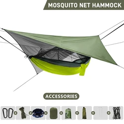 Hamaca doble para acampar al aire libre de 260x140cm con mosquitera y lona para la lluvia, paracaídas ligero para viajes y senderismo