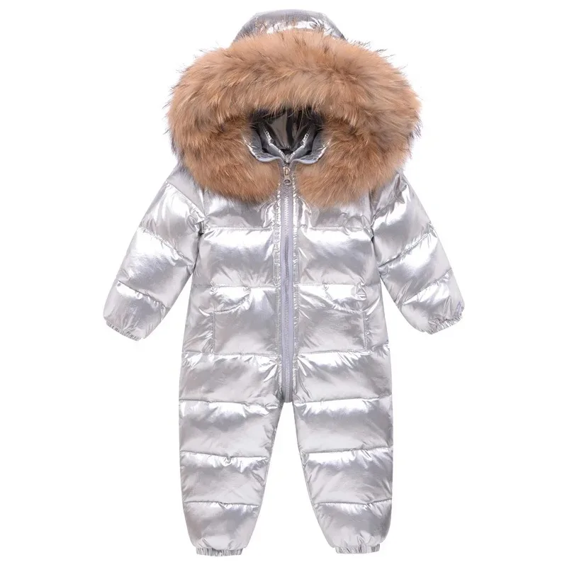 2026 -30 Degree Russian Winter Baby Snowsuit Real Fur Waterproof Baby Boy Winter Rompers Newborn Jumpsuit Toddler Girl Overalls