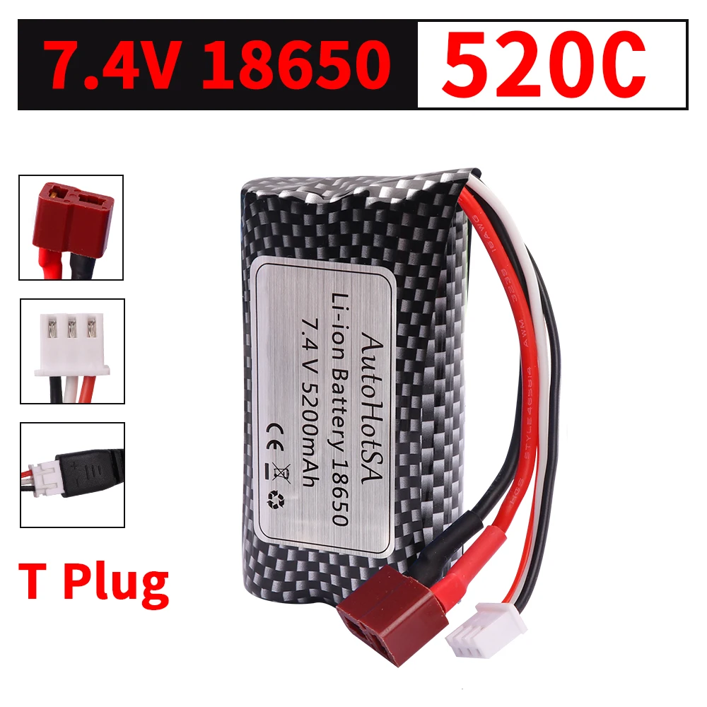 Akumulator litowo-jonowy 7,4 V 5200 mAh 18650 do części samochodowych Wltoys 10428/12428/12423 RC 2s Akumulator 7,4 V do Wltoys 144001   A959-B