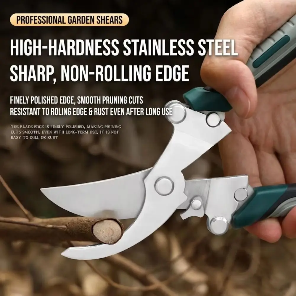 Stainless Steel Pruning Shears Non-Slip Handle Sharp Blade Branch Pruner Foldable Labor Saving Plant Branch Trimmer