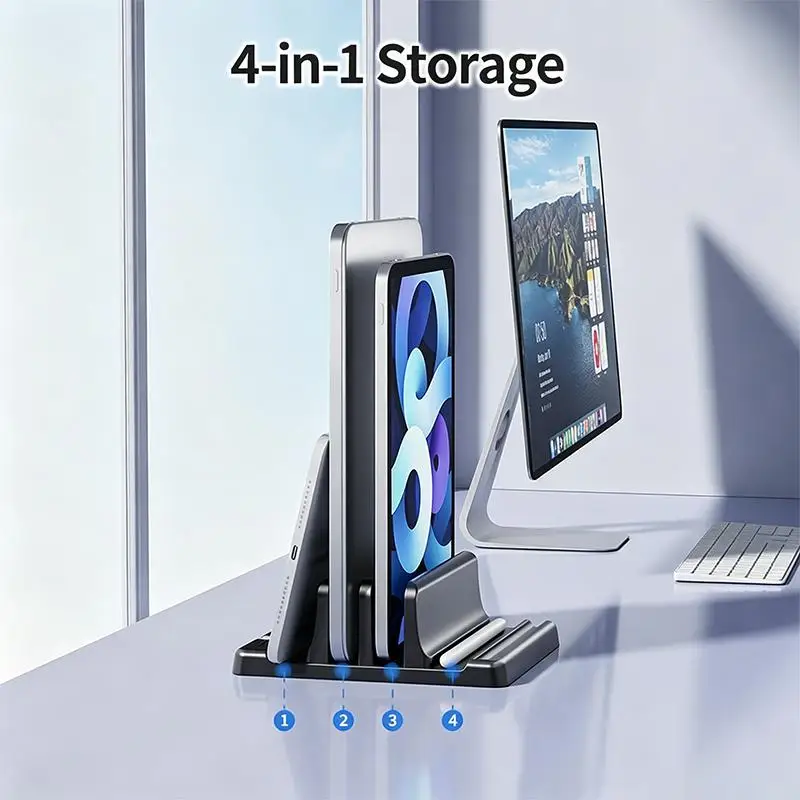 Vertical Laptop Stand Adjustable Thickness Non-Slip Desktop Holder for Office Workstation Laptop Tablet Phone