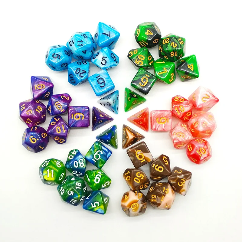 

7pcs/set Dichromatic D4 D6 D8 D10 D12 D20 Polyhedral Dices Numbers Dials Desktop Table Board Game Constellation Entertainment