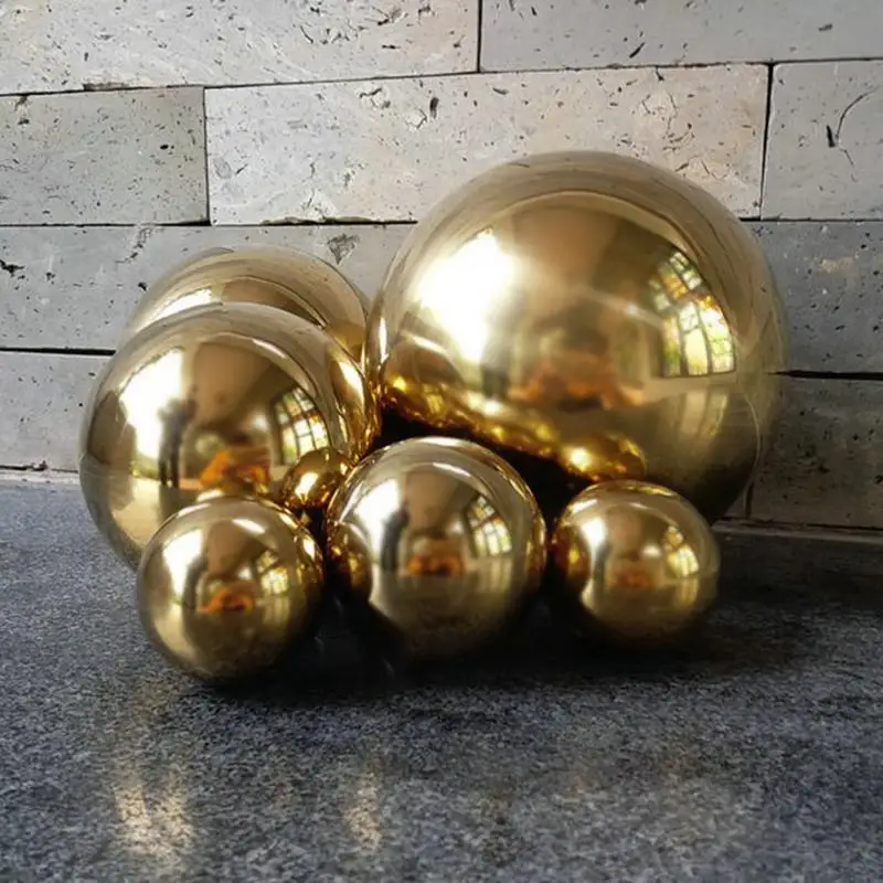 201 Stainless Steel Titanium Gold Hollow Sphere Decorative Golden Metal Christmas Balls Home Decoration Magic Ball 25-200mm