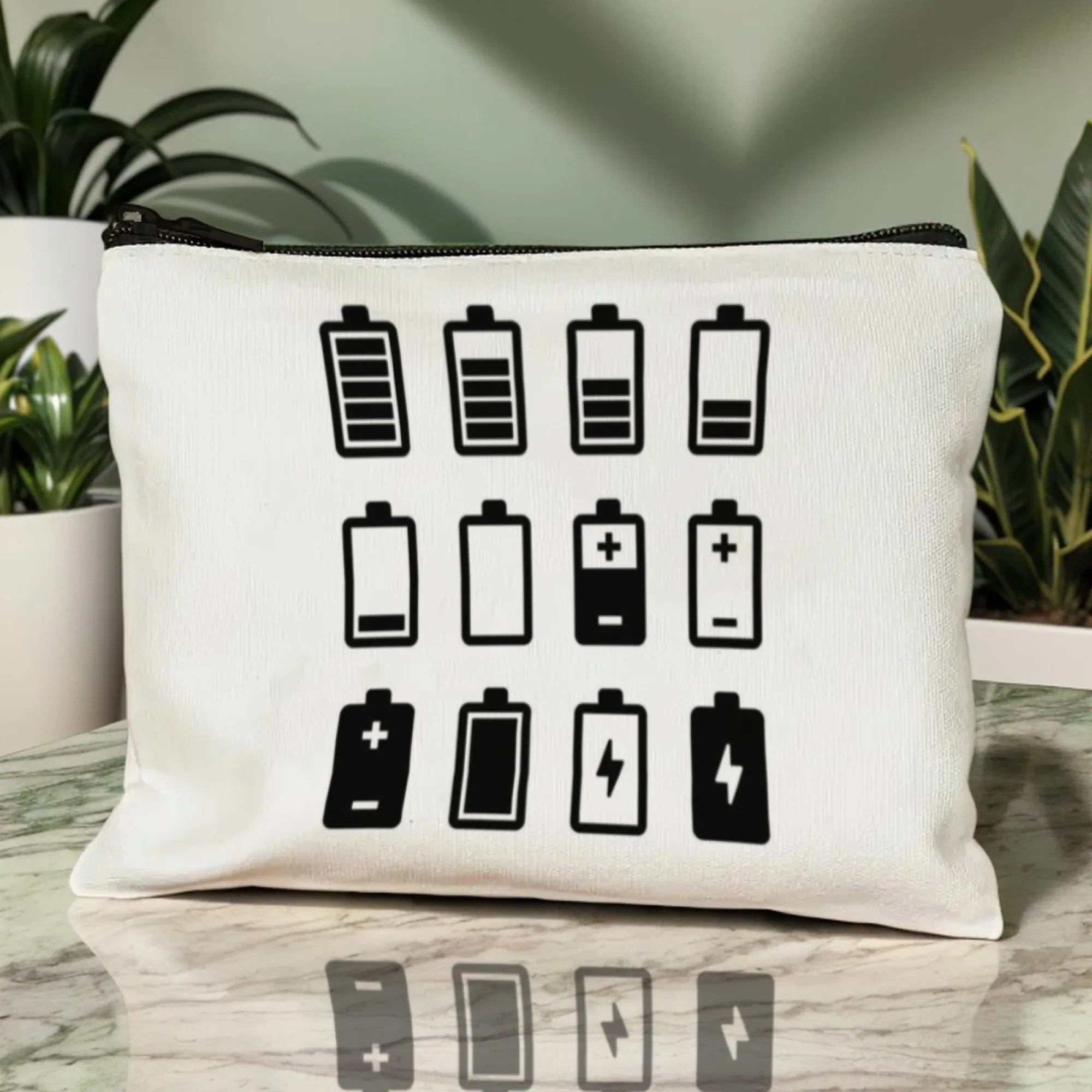 Creative Battery-themed Multifunction Cosmetic Pouch with Various Charge Icons  Quirky for Tech Enthusiasts & Power Obsessives