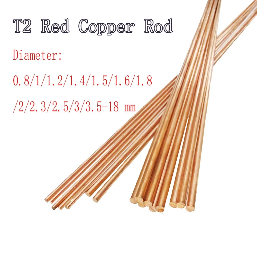 1Pc Length 500mm T2 Red Copper Rod Diameter 0.8/1/1.2/1.4/1.5/1.6/1.8/2/2.3/2.5/3/3.5~18mm Copper Electrode Solid Thin Round Bar