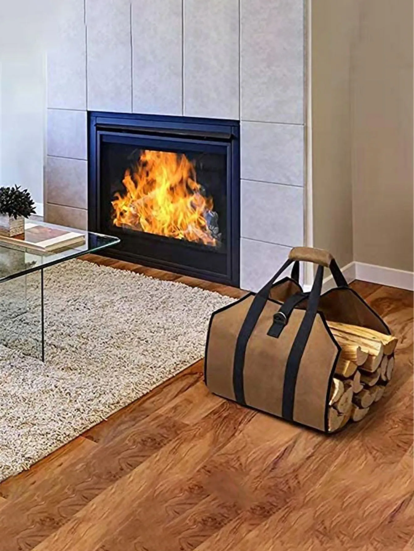 1pc Firewood Log Carrier Tote Bag, Canvas Firewood Holder, Extra Large Durable For Fireplaces, Wood Stoves, Firewood, Logs, Camp view 6