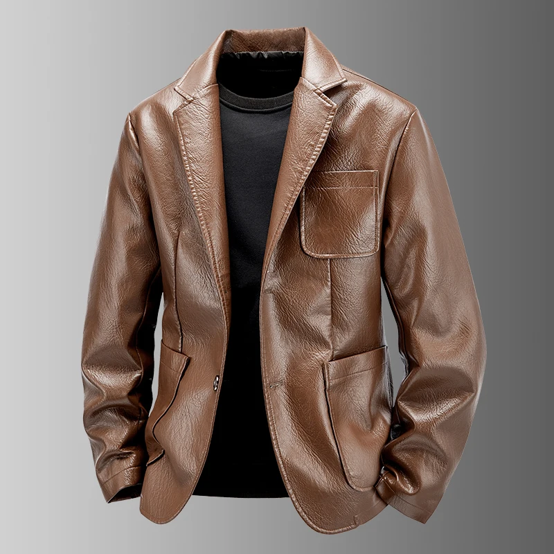 New Spring Men Slim Leather Blazers Jackets PU Leather Suits Coats Good Quality Male Business Casual Fit Suits Jackets Size 6XL