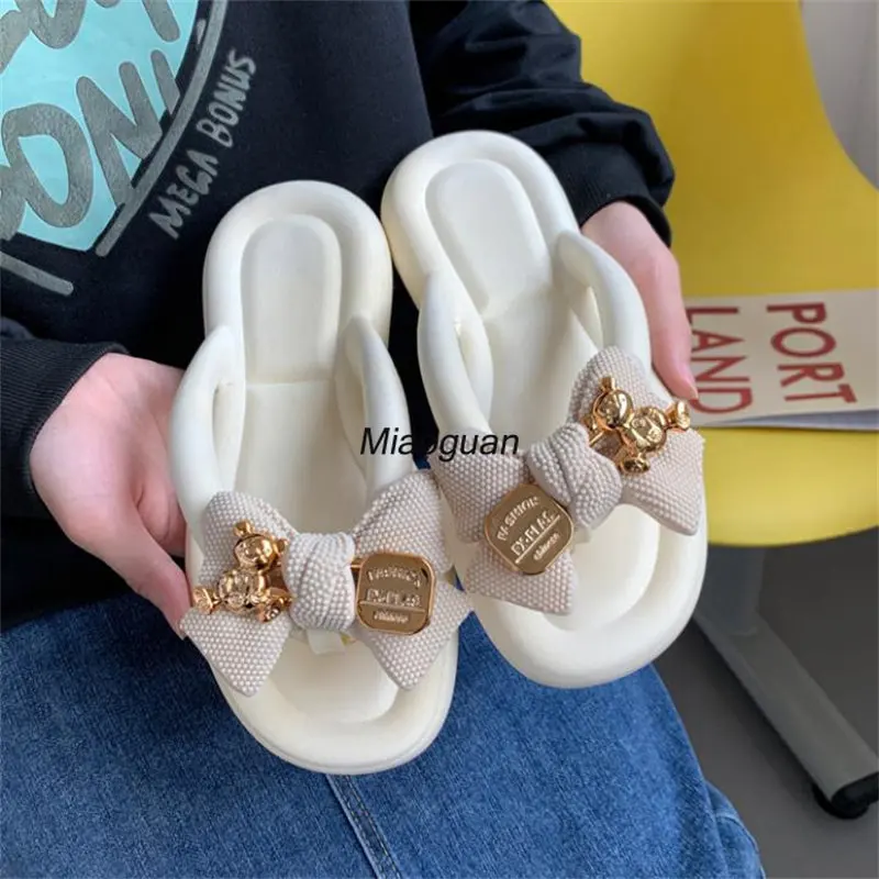 2023 New Fashion Bowknot Women\'s Slippers Summer Women Slippers Indoor Outdoor Flip Flops Beach Shoe Home Non-slip EVA Slippers