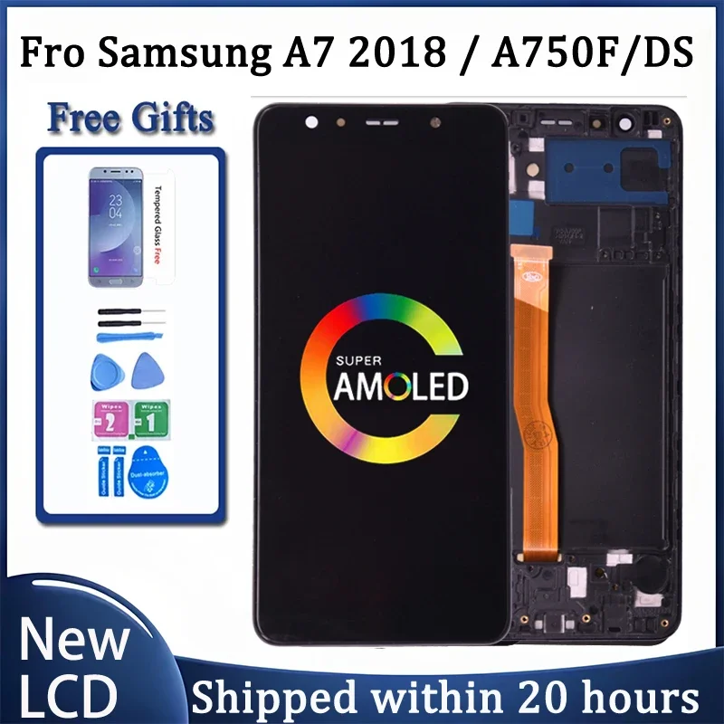 Super Amoled For Samsung A7 2018 A750 SM-A750F LCD Display with Touch Screen Digitizer Assembly For Samsung A750 LCD