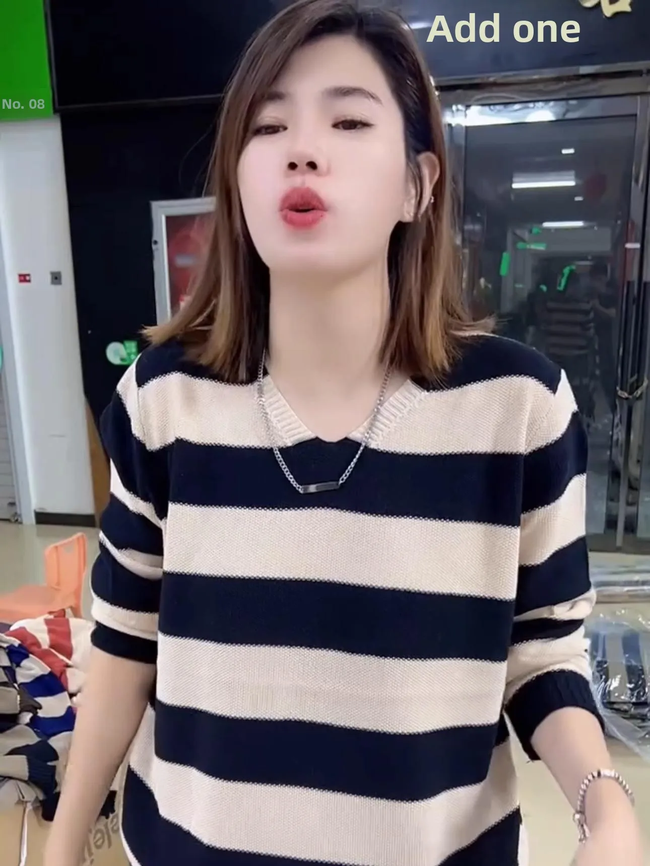 

Faionable Striped plus Size Knit Sweater Women's V-Ne Long Sve Loose Base irt Spring Autumn New Sle Korean Version