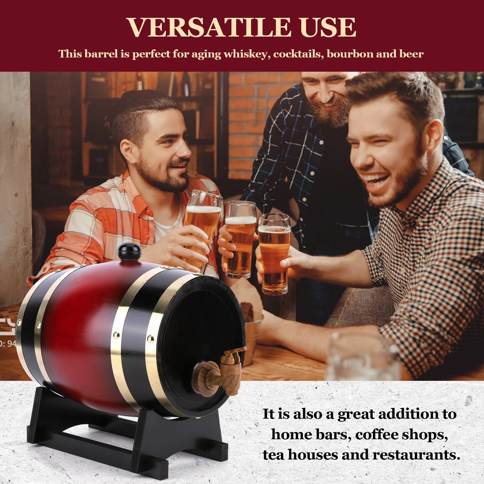 Baril de whisky 3L avec support, barils en bois ménagers, barils de robinet rétro de grande capacité, fournitures de Bar à vin et à whisky