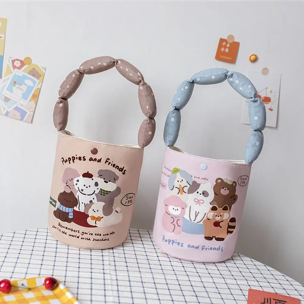 

Dog Cartoon Graffiti Bucket Bag Cute Korean Style Large Capacity Animal Print Handbag Lunch Bag Canvas Handbag Travel