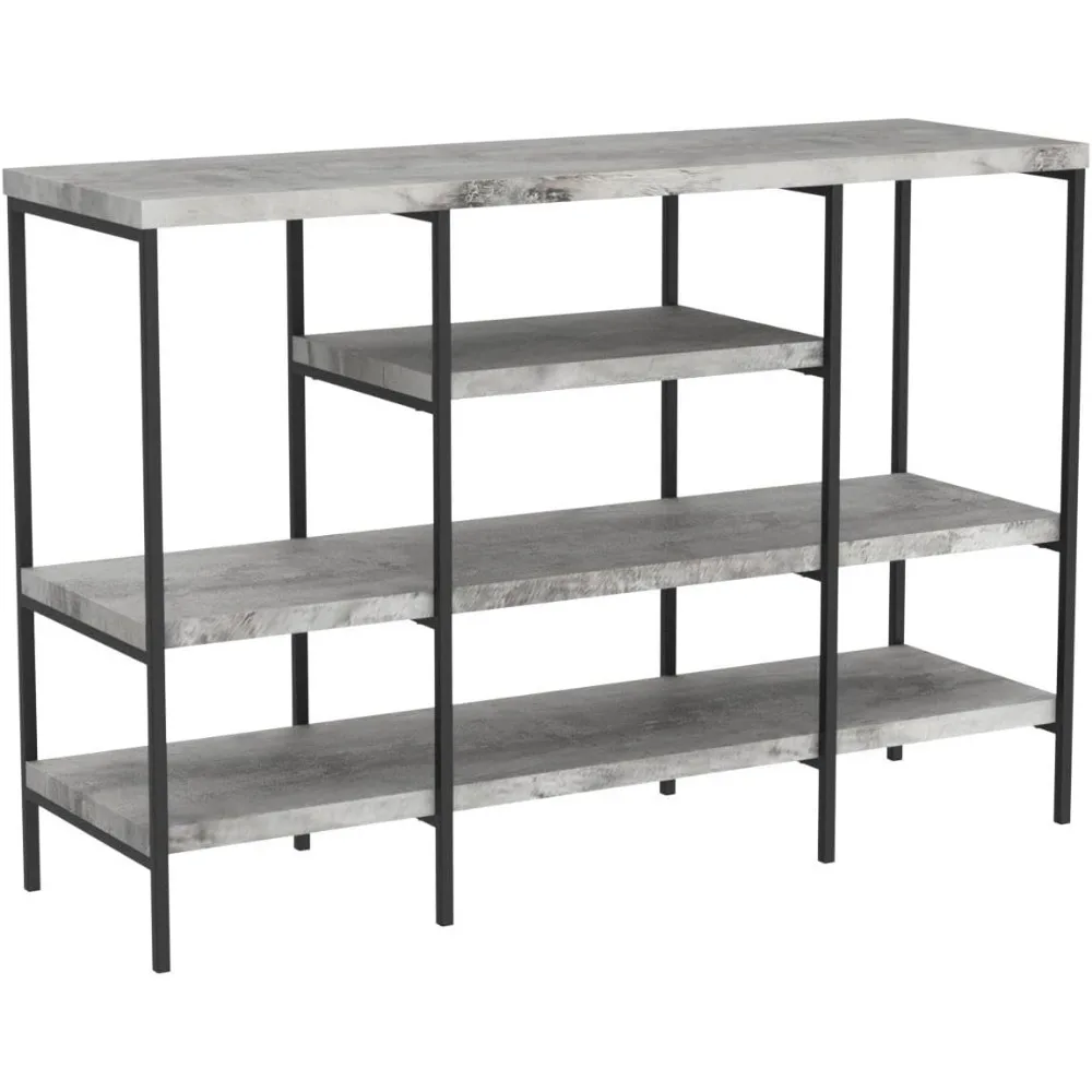 Grande mesa de console de armazenamento industrial, 4 camadas, 55 ", rústica, sofá mesa para sala de estar, entrada, foyer