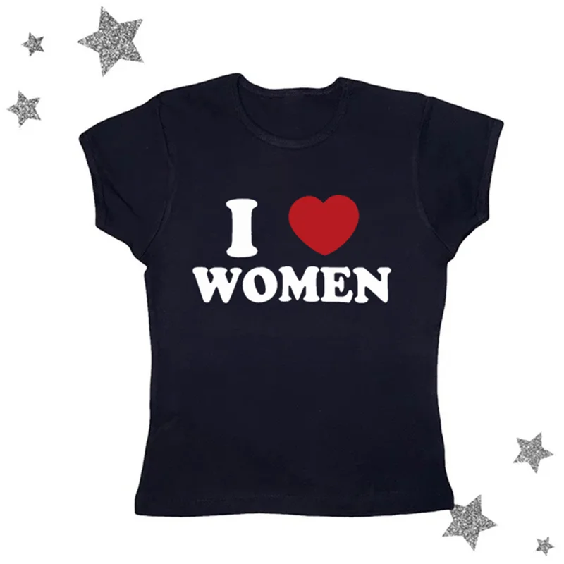 Sexy kawayii letter I LOVE WOMEN print 90s Graphic T-shirt Harajuku Tops Tee Cute Short Sleeve Tshirt aesthetic slim baby tees