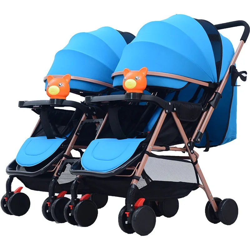 

Twins Baby Stroller Can Sit and Lie Baby Carriage High Landscape Lightweight Collapsible Double Seat Carts 0-4 Years Old