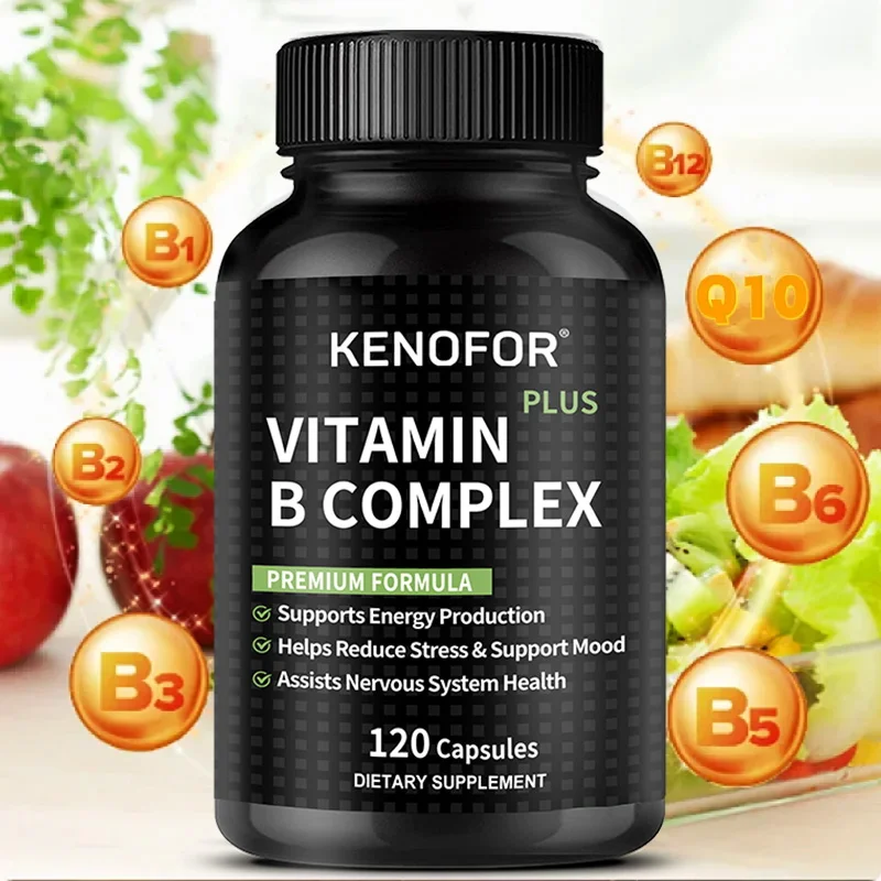 

Vitamin B Complex Capsules for Energy Support, Nervous System, Metabolism, Immunity, Hair, Nails, and Skin Health