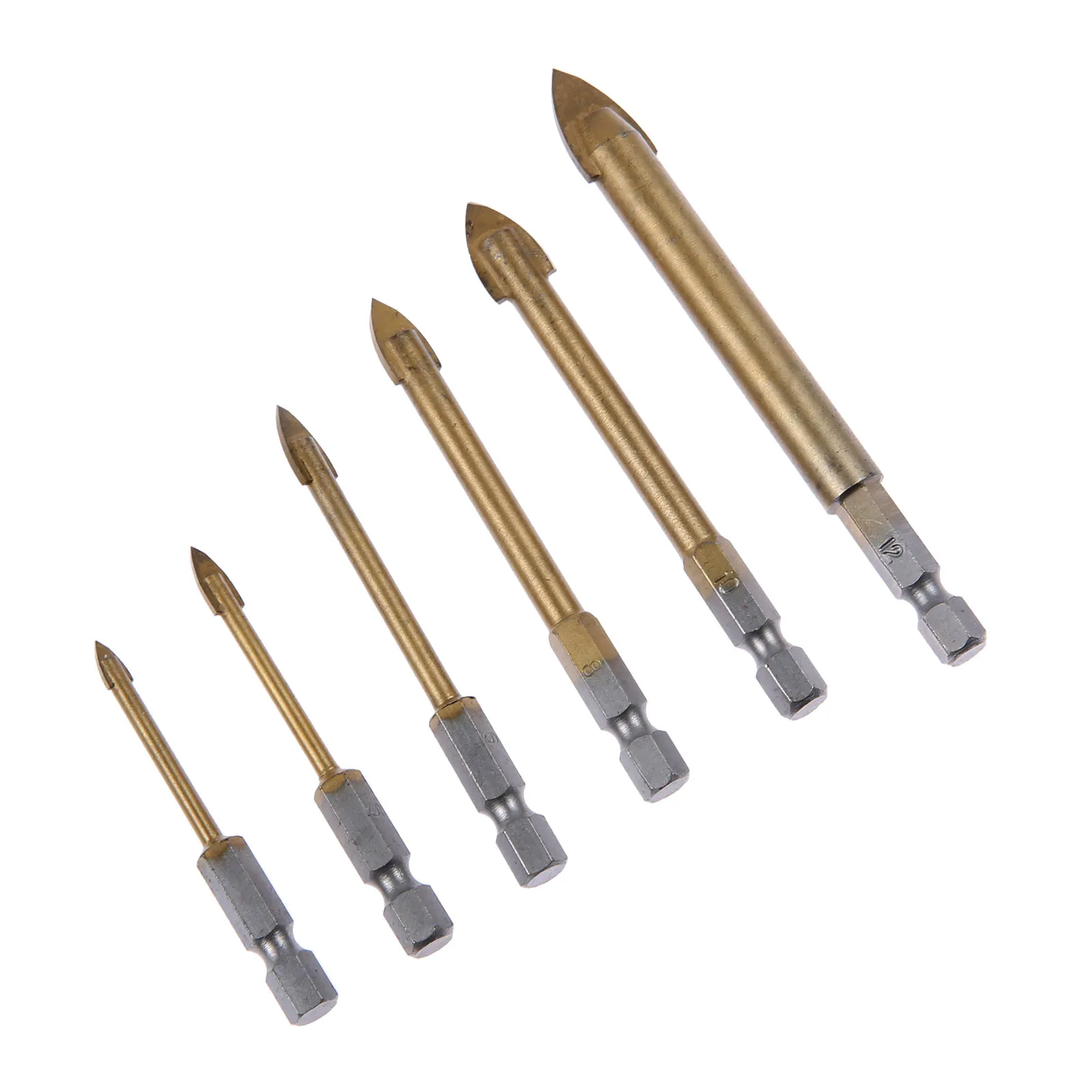 Dreld 6 pçs carboneto de tungstênio de vidro spade broca conjunto titânio revestido com 1/4 "hex shank ferramentas elétricas para perfuração de vidro cerâmica