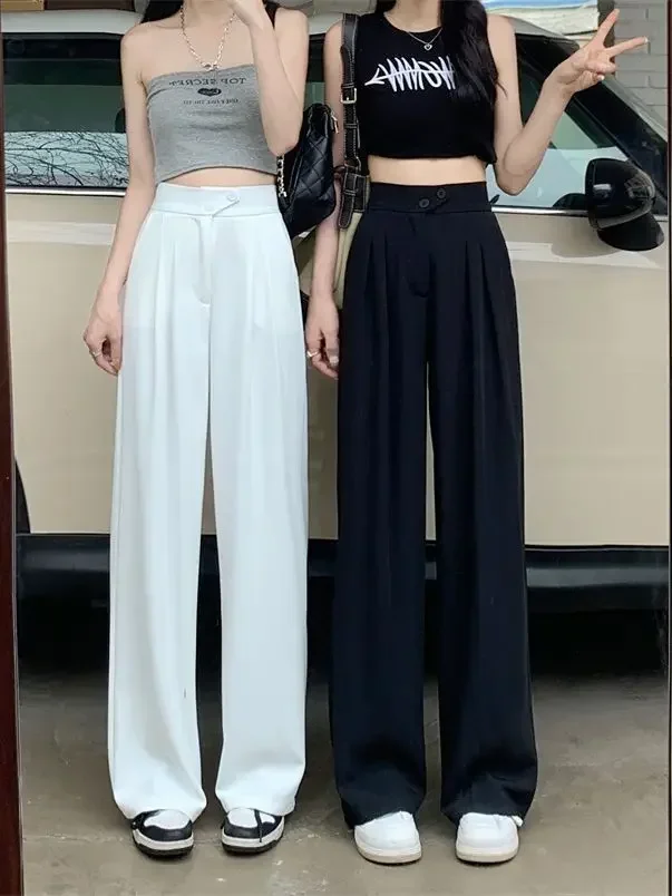 Streetwear Women Korean Y2K Wide Leg Pants Oversize Loose 4Xl Elastic High Waist Suit Pants Lady Casual Straight Trousers