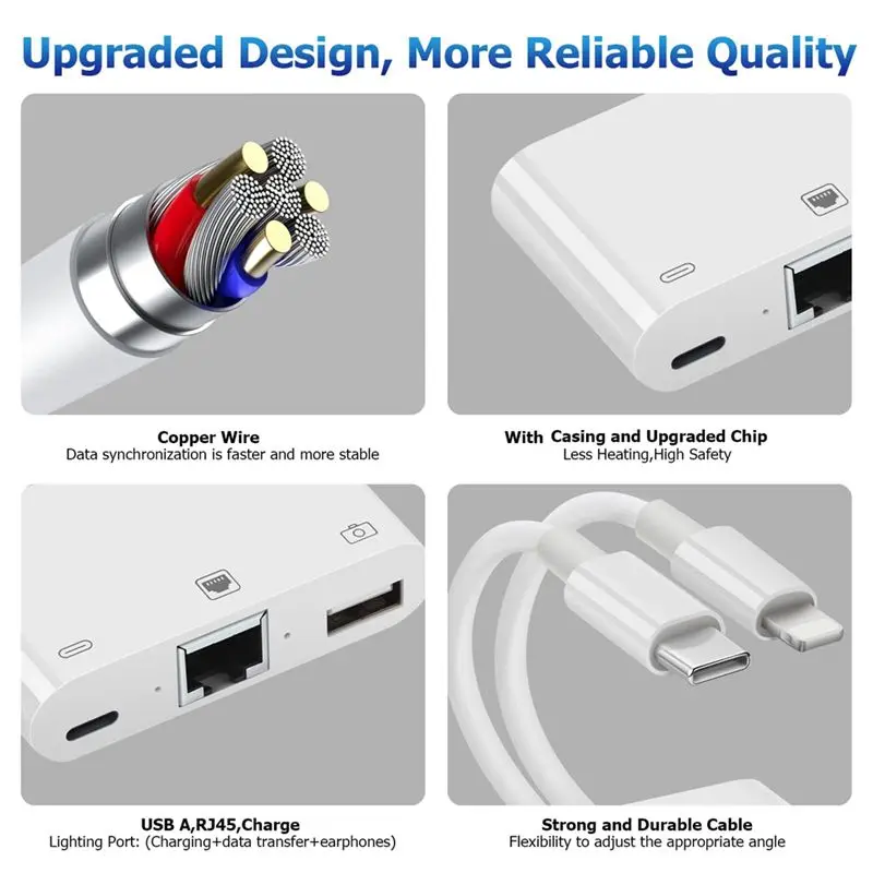 N93RNEW RJ45 Ethernet Adapter Network Adapter, With Charge Port And USB Port, Plug And Play, 100Mbps Ethernet Network