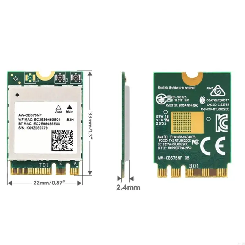 N84B CB375NF DualBand WiFi Card 1200Mbps 2.4+5Ghz RTL8822CE BT5.0 Wireless NetworkCard NGFFCompatibleJetsonNX/OrinNano