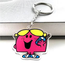 Funny Little Miss Cute Acrylic Keychain Cartoon Key Ring for Women's Backpacks Bags Car Jewelry Best Gift Id Badge Holder Gifts