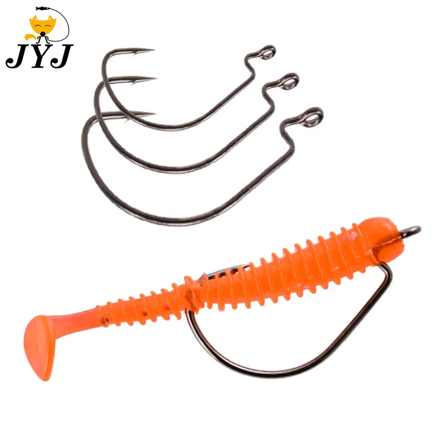 JYJ 100pcs a lot offset fishing hook , #5/0 #1/0 #1 ...#8 all sizes of high carbon steel for soft worm lure bait with big eyes