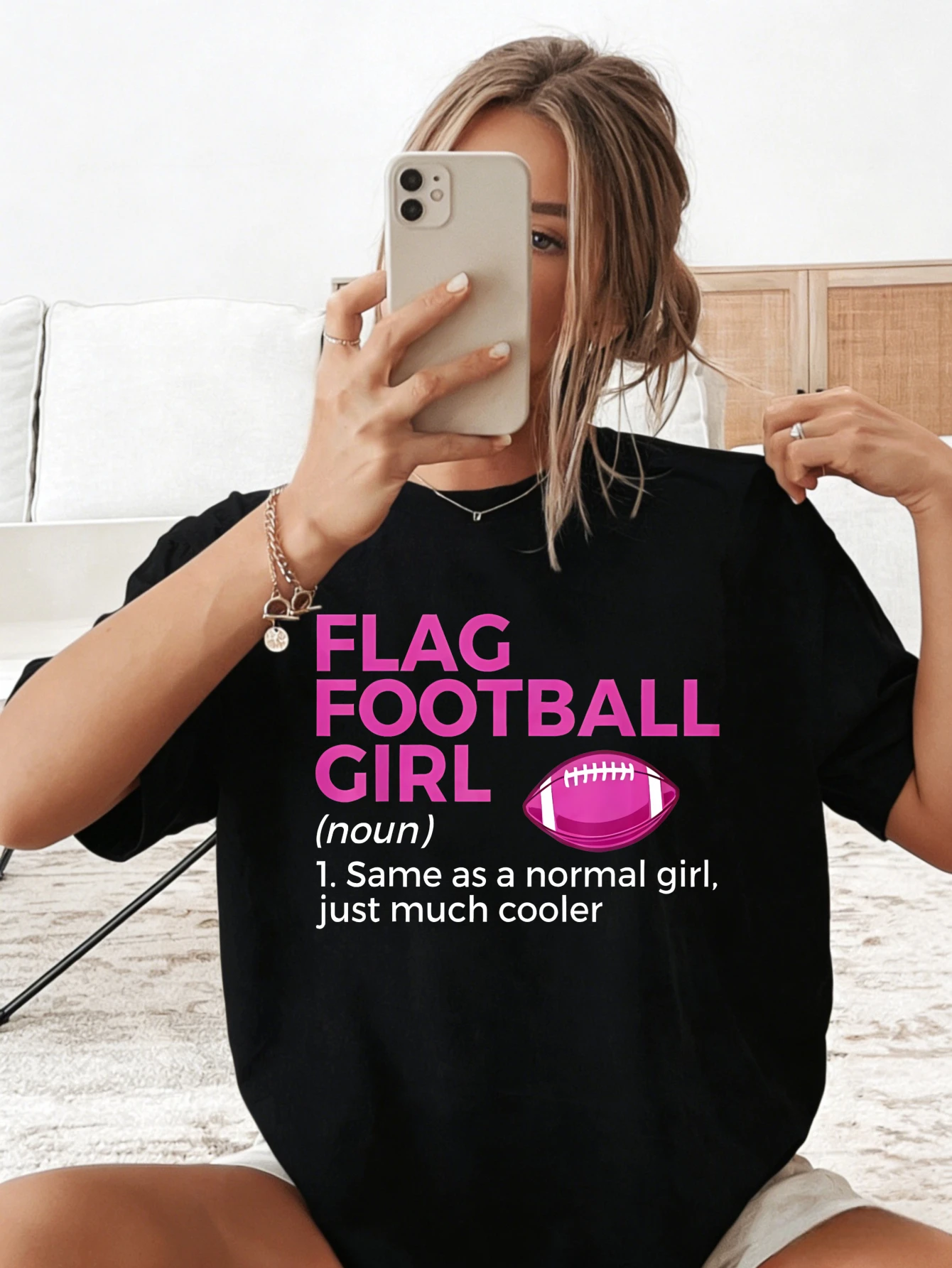 

Women's Cotton Short Sleeve T Shirt Funny Flag Football Girl Graphic Printed Sporty Casual Summer T Shirt for Her