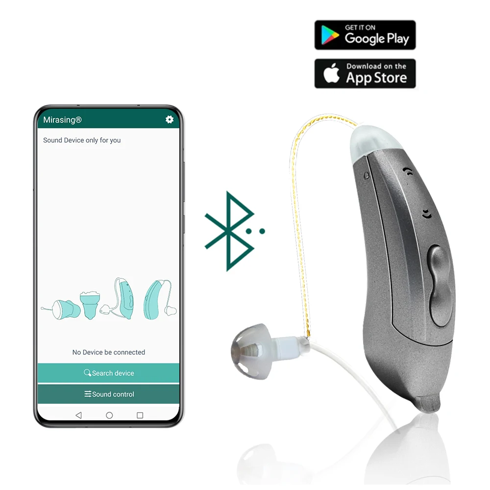 Bluetooth 10-Channels BTE RIC Digital Hearing Aids For Seniors With App Invisible Adjustable Sound Amplifier For Hearing Loss