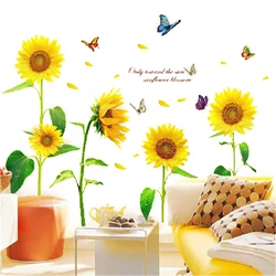 Removable Sunflower Background Wall Stickers Decorations Poster Plant Paster Decals Wallpaper Living Room Decor