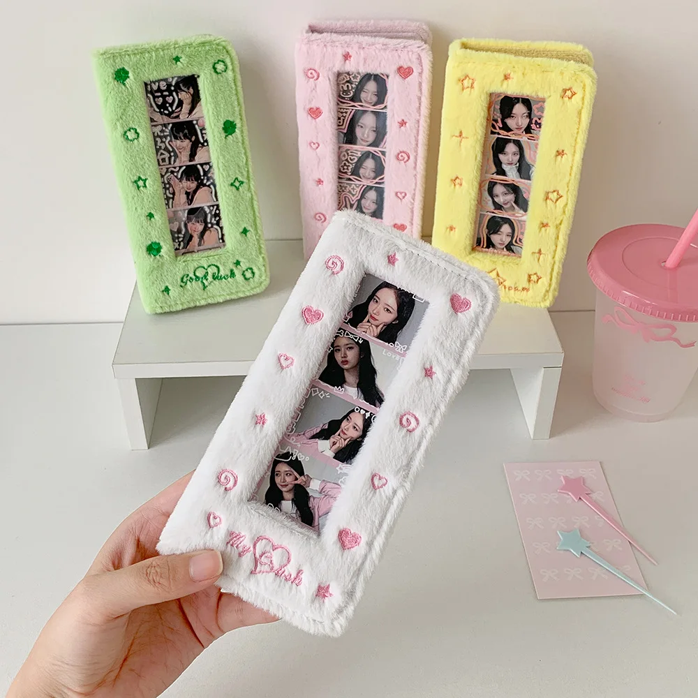 Korean Plush Star Photo Card Album 4 Grid Pocket Book for Girls Student Polaroid Collection