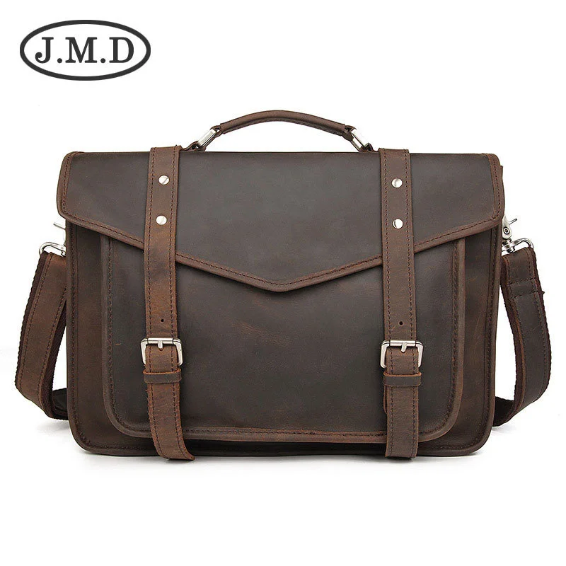 Summer New Men\'s Bag Belt Decoration Crazy Horse Leather Briefcase Leather Men\'s Handbag 7377R