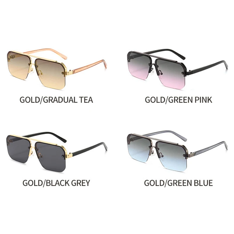 New Gradient Half-frame Sunglasses Women Fashion Metal Big Frame Sun Glasses Brand Design Luxury Square Men Eyewear view 6
