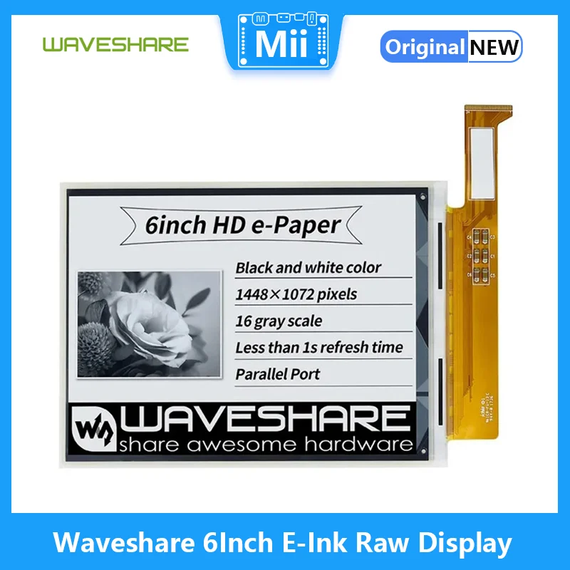 

Waveshare 6Inch E-Ink Raw Display 1448*1072 High Definition, Black/White, 16 Gray Scale, Without PCB