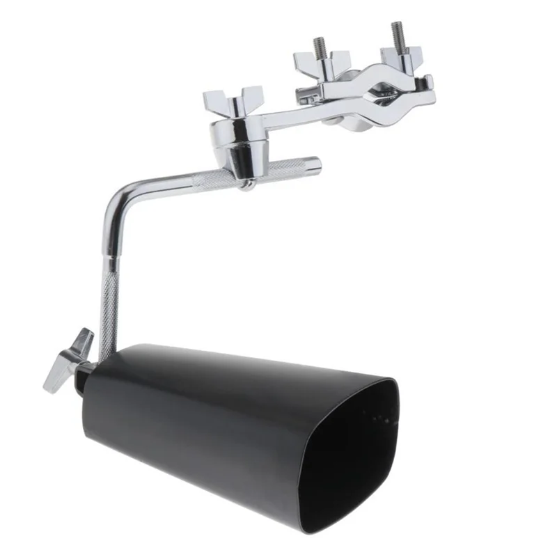 

ABJM-Metal Cow Bell Noise Maker Percussion Instrument Mountable Black For Drum Set With Stand Mount Clamp