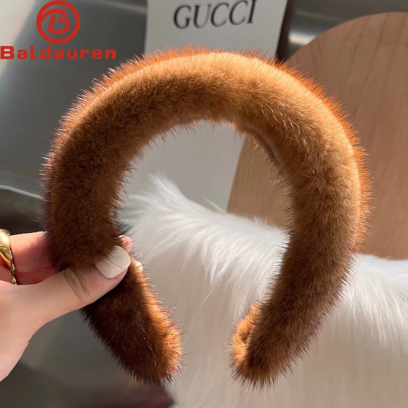 

2025 Hot Sale Women Luxury Winter 100% Real Mink Fur Headbands High Quality Real Fur Hair Band Lady Fashion Hair Hoop Furry Gift