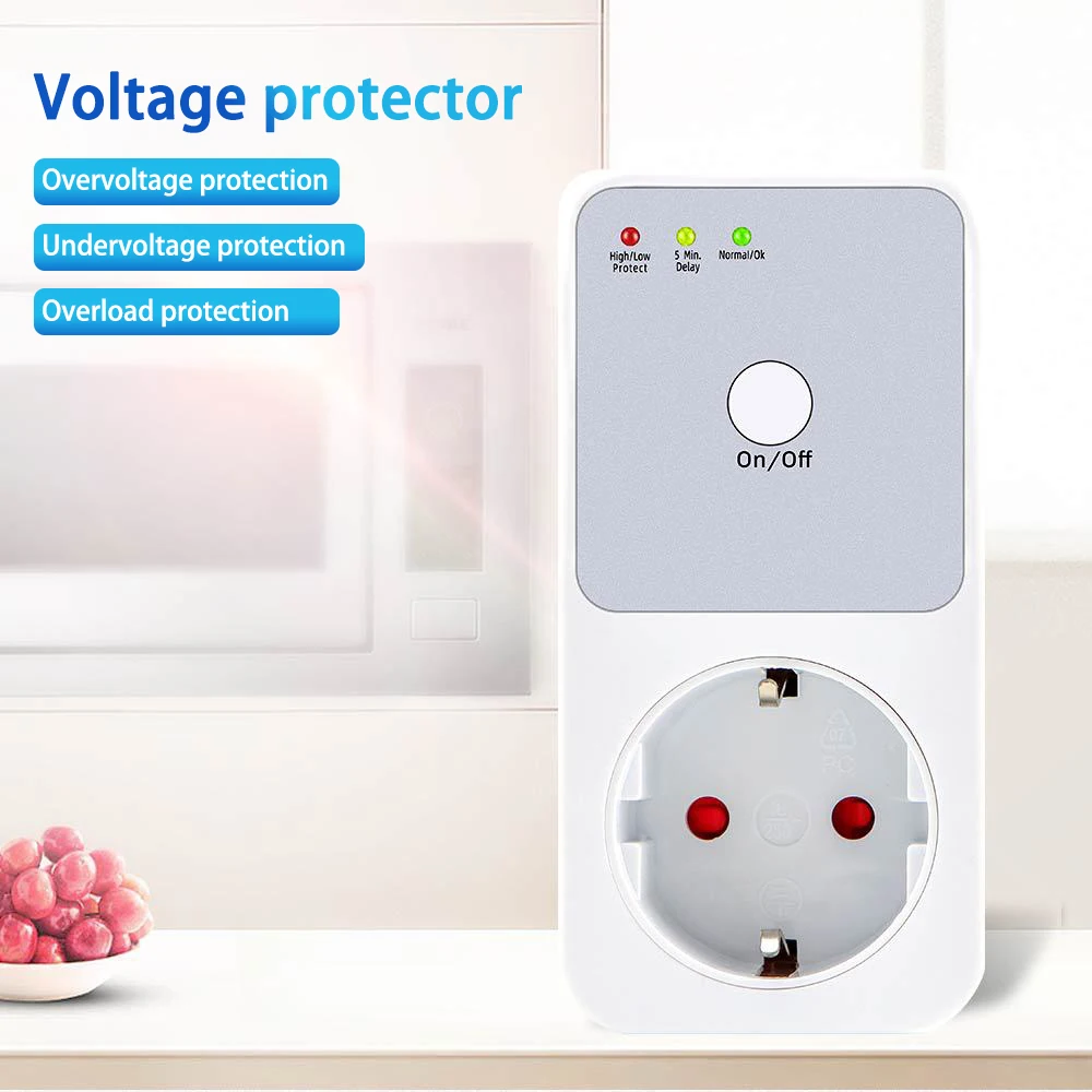 Automatic Voltage Protector Socket Switcher AC 220V Power Surge Safe Protector EU Plug Socket Voltage Safe Refrigerator Protect