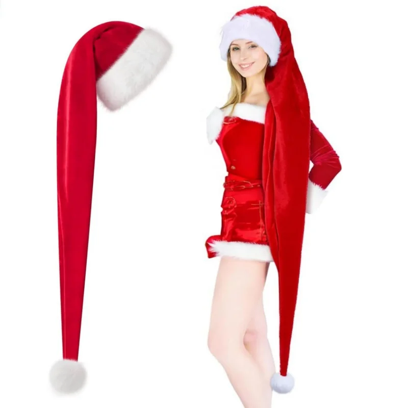 Extended Long Xmas Santa Hat Unisex Beanie Cap For Kids Adults Winter New Year Christmas Holiday Party Favor Gift Accessory