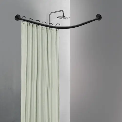 

Shower Curtain Rail L Shape No Drilling Shower Rail Corner Telescopic Rod USA