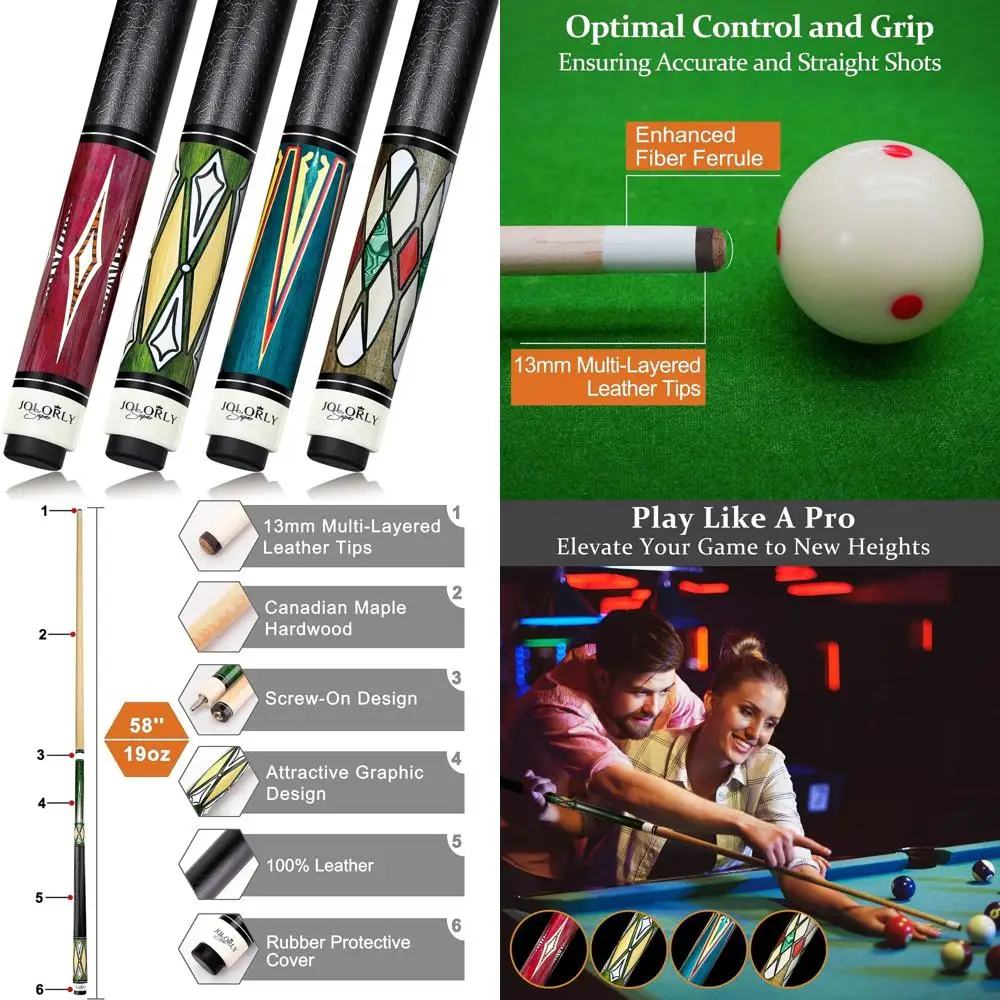 

4-Piece 58 19oz Maple Pool Cue Set with 13mm Tips for Professional Billiards