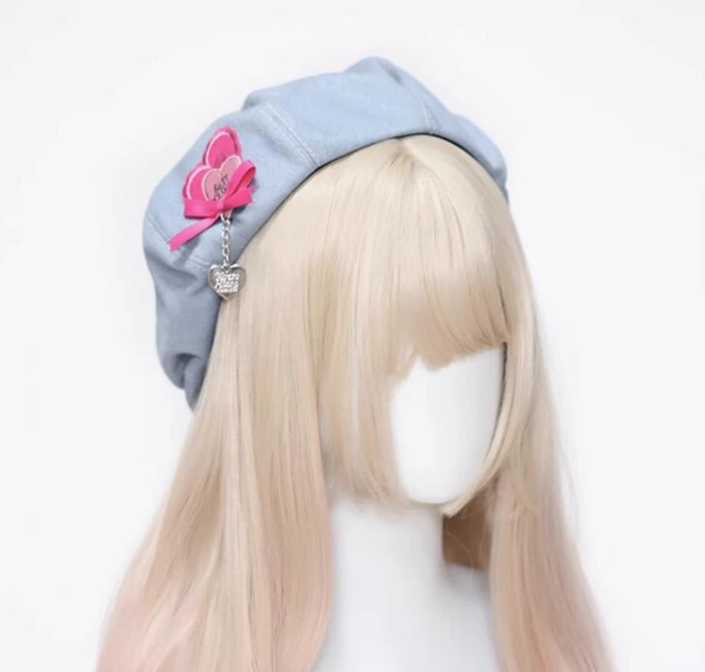 Cute Light Blue Beret for Girl Women 56-58cm Head Casual Daily Lolita Hats Cap