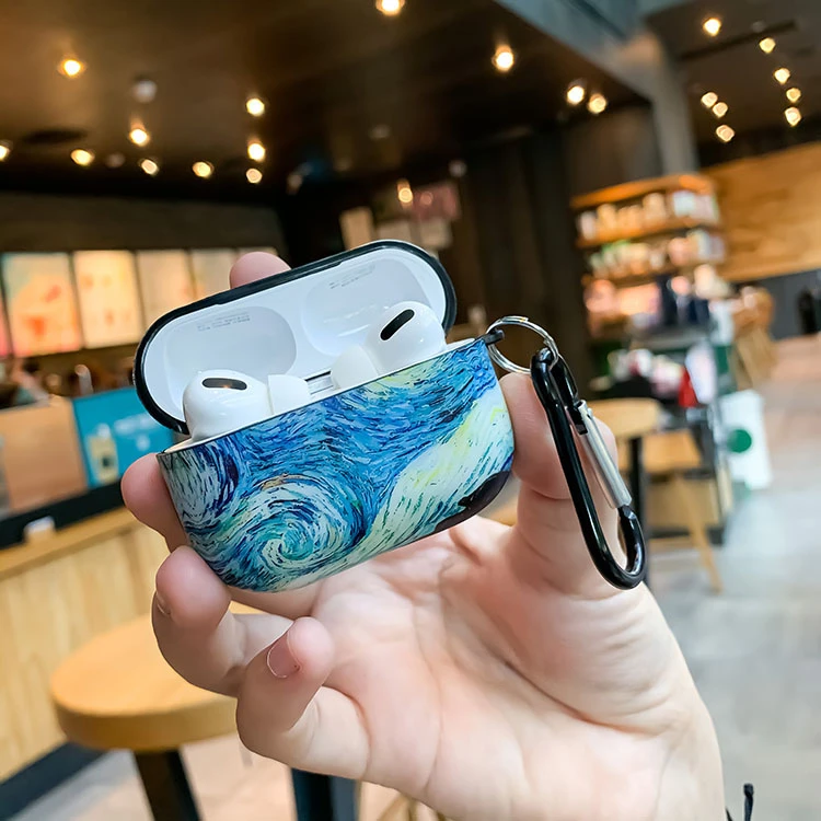 Van Gogh Sternen himmel Ölgemälde Kopfhörer hülle für Airpods Pro 2 3 Version Abdeckung abstrakte künstlerische Kopfhörer Schlüssel bund weiche Funda