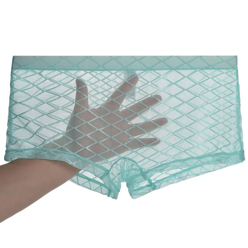 Men's Boxy Underwear Diamond Mesh See-Through Boxershorts Transparent Boxer Ultra-thin Quick Dry Cool Feel Lightwegiht Underpant