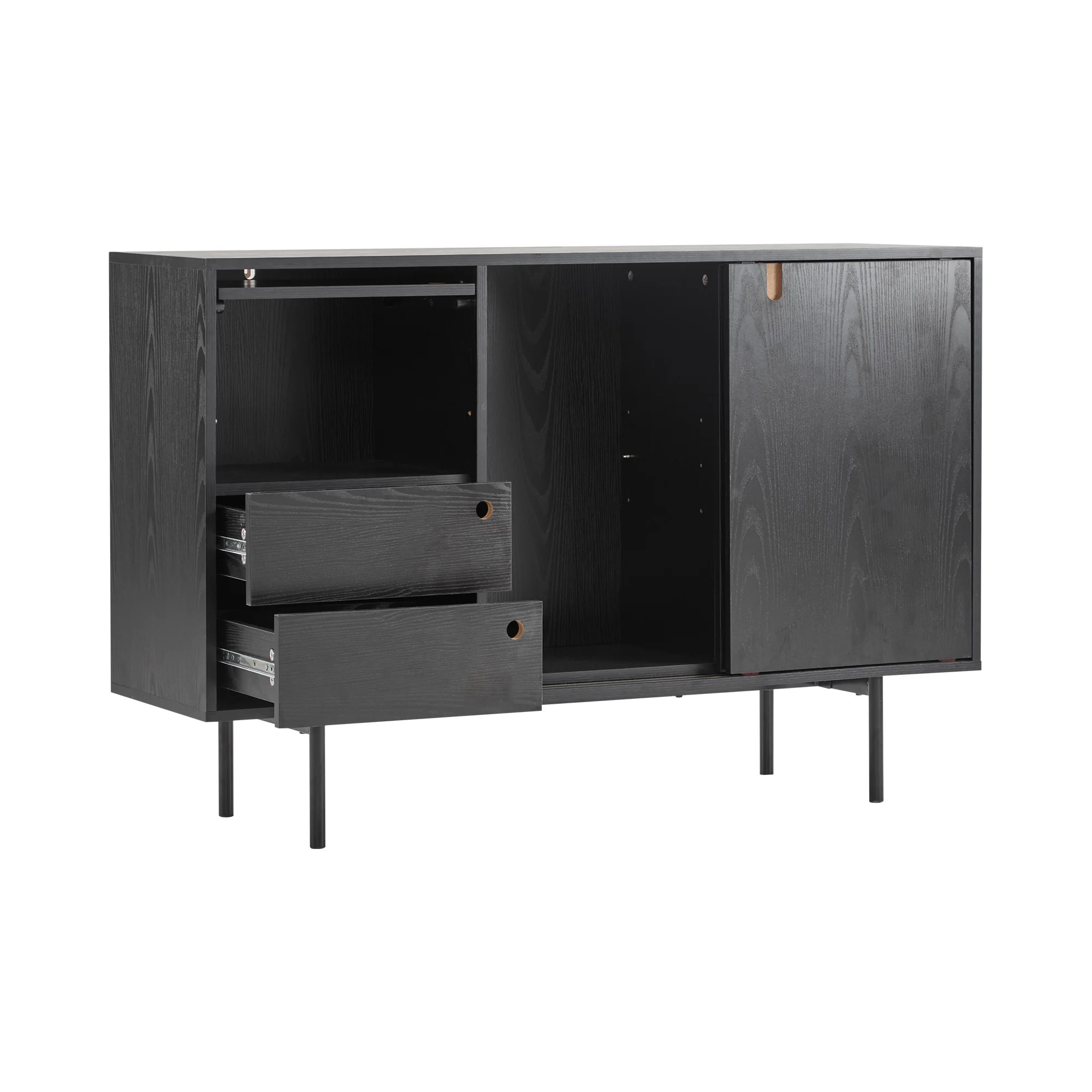 Modern sideboard, chest of drawers in two-tone design, with 2 drawers and 3 doors, without handles. Dimensions: B 120 cm/T 35 cm/H 78 C