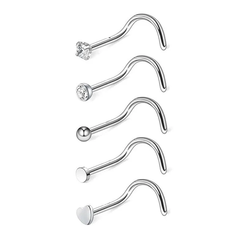 5/9/21Pcs 20G Nose Studs for Women, Stainless Steel Nostril Studs Screws Nose Ring Hoop Nose Piering Jewelry Heart Nose Stud