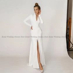 High Quality Mermaid Wedding Dresses High Slit Draped Satin Vertically Open Back 2022 Summer Floor Length Gowns Robe De Ma