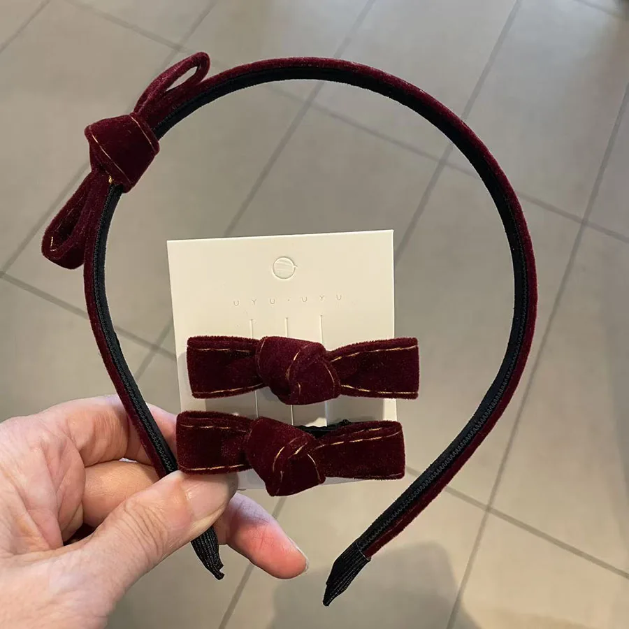 

3pc Fashion Vintage Advanced Solid Velvet Bow Hairband Hairpin for Women Girls Elegant Korean Hair Hoops Headband Accessories