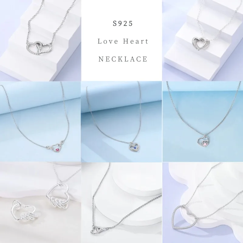 Heart to Heart Necklace 925 Sterling Silver Original Love Heart Pendant Chain Link For Women Wedding Engagement Fine Jewelry